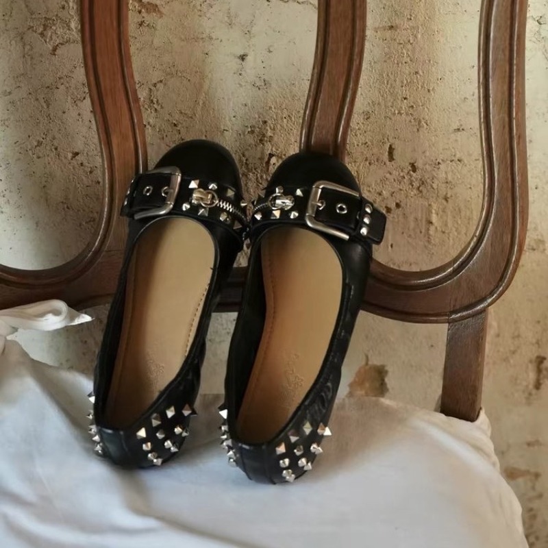 Heels - Bolt Round-head Single Shoe Women's Leather