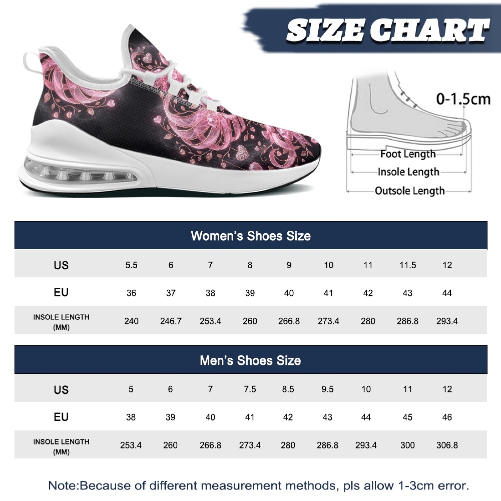 PENSTROLL Pink Heart Floral Co - đánh giá và giá Breathable Mesh Athletic Shoes